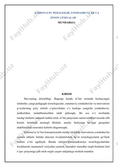 zamonaviy pedagogik yondashuvlar va innovatsiyalar — DOCX