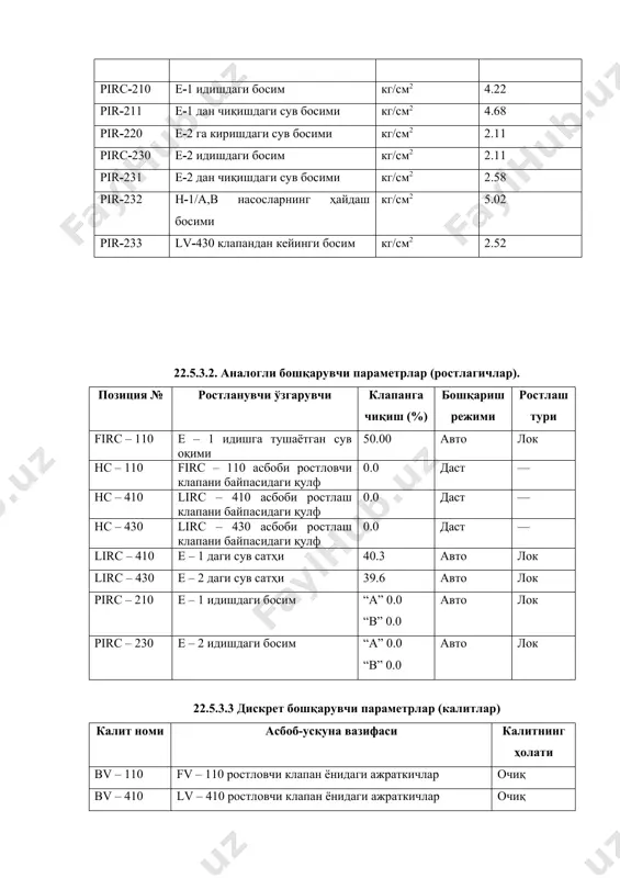 4. стандарт тадбирлар 22.5.4.1. совуқ старт умумий мулоҳазалар “совуқ старт” машқи идишлар тизимини хавфсиз ва тўғри ишга тушириш учун зарур ҳаракатларнинг кетма – кетлигини ўрганиб олишга имкон беради. зарур қурилма идишлар тизимигача ва ундан кейин (яъни технологик занжир бўйича ундан юқори ва паст) ишга тушириш учун тайёр деб, фараз қилинади. технологик узелга ишчи суюқликни узатишдан олдин умумий фойдаланишдаги барча тизимлар ишга туширилган, текширилган ва ишга тайёр бўлиши зарур. моделлаштирилмайдиган қуйидаги тизимлар ишга тушириш учун тайёр ҳолатда турибди деб, фараз қилинади: 1. ишчи суюқликни узатиш учун қурилма; 2. ишчи суюқликни қабул қилиш учун идиш; 3. умумий вазифани бажарувчи завод тизимлари: · завод ва асбоб ҳавоси; · электр таъминот тизими; · азотни узатиш тизими; · дренаж тизими. қуйида санаб ўтилган барча ишга туширишдан олдинги операциялар бажарилганига ва қурилма ишга туширишни бошлашга тайёр эканига ишонч ҳосил қилинг. ишга туширишдан олдинги операциялар: 1. қувурларни ва асбоб-ускунани ювиш ҳамда тозалаш, тиқинларни олиб ташлаш. 2. босимнинг …