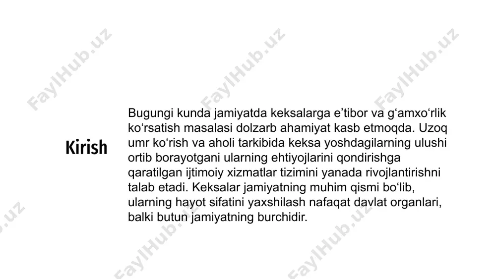 'zlab qaror qabul qilish, ularga to'g'ri g'amxo'rlik va qo'llab-quvvatlashni ta'minlash uchun javobgardir. keksalar uchun vasiylarning roli va mas'uliyatini tushunish ularga zarur bo'lgan zarur g'amxo'rlik va yordamni ko'rsatishda muhim ahamiyatga ega. 01 02 03 04 keksalar farovonligini ta'minlashda keksalarga ijtimoiy xizmat ko'rsatish va homiylik qilish tartibi hal qiluvchi ahamiyatga ega. qo'llab-quvvatlash tizimlari muhtoj keksa odamlarga muhim yordam beradi. 03 ushbu tizimlar tibbiy yordam, moliyaviy yordam va hissiy yordam kabi bir qator xizmatlarni taklif qiladi. ular keksalar uchun hayot sifatini yaxshilash va ularning noyob ehtiyojlarini qondirishga qaratilgan. 02 01 samarali qo'llab-quvvatlash tizimlarini joriy qilish orqali biz keksa aholining qadr-qimmati va mustaqilligini ta'minlashimiz mumkin. rivojlanayotgan va inklyuziv jamiyatni ta'minlash uchun ularning g'amxo'rligi va farovonligini birinchi o'ringa qo'yish zarur. ijtimoiy xizmat ko'rsatish va keksalarga vasiylik qilish tartibini muhokama qilishda axloqiy oqibatlarni hisobga olish kerak. avtonomiya, rozilik va qaror qabul qilish qobiliyati bilan bog'liq masalalar diqqat bilan baholanishi kerak. 1 oqsoqollar vasiyligi shaxsning farovonligini himoya …