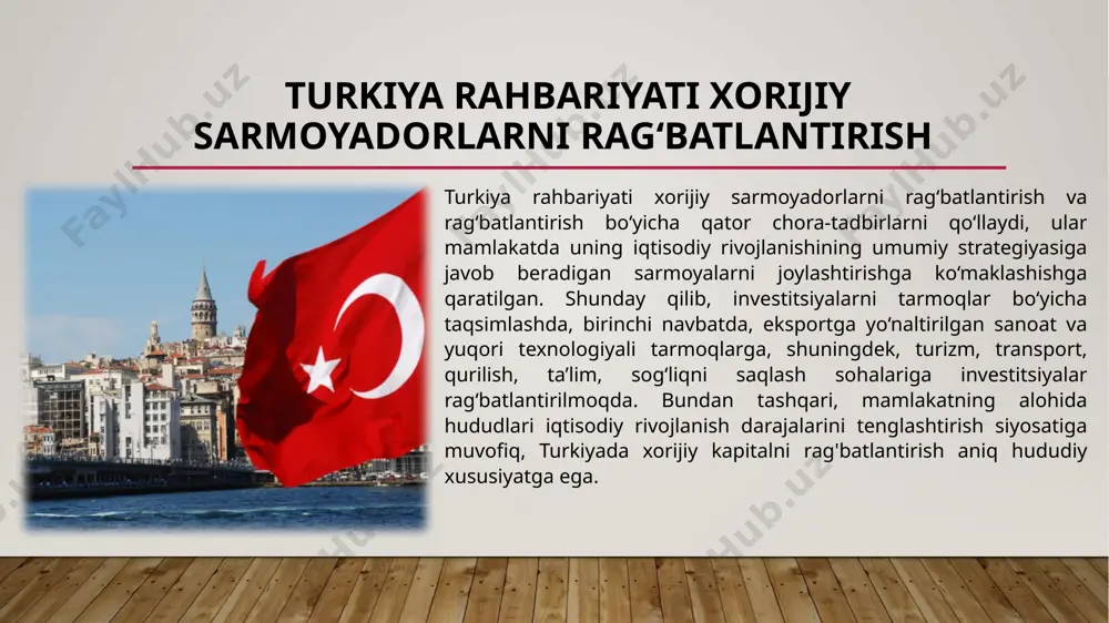 tadbirlar tizimi ishlab chiqildi. o‘zbekiston respublikasining investitsiya qonunchiligi mdh mamlakatlari qonunchiligi tizimidagi eng ilg‘or qonunchiligi bo‘lib, xalqaro investitsiya huquqining asosiy qoidalarini, xususan, xorijiy investorlar huquqlarini kafolatlash, ular uchun muayyan imtiyozlar berish qoidalarini o‘zida mujassam etgan. investorlar va boshqalar. o‘zbekiston respublikasiga xorijiy investitsiyalarni jalb etish sohasidagi huquqiy tartibga solishning asoslari quyidagilardan iborat: xorijiy investitsiyalar to'g'risidagi qonun "investitsiya faoliyati to'g'risida"gi qonun “chet ellik investorlar huquqlarini himoya qilish kafolatlari va chora-tadbirlari to‘g‘risida”gi qonun amaldagi qonunchilikka muvofiq to'g'ridan-to'g'ri xorijiy investitsiyalar tushunchasi quyidagilarni o'z ichiga oladi: xorijiy investorlar tomonidan moddiy va nomoddiy ne'matlarga hamda ularga bo'lgan huquqlarga, shu jumladan intellektual mulk huquqlariga investitsiya qilish; xorijlik investorlar tomonidan tadbirkorlik va boshqa faoliyat ob'ektlariga qo'yilgan xorijiy investitsiyalar bo'yicha har qanday daromadlar. bugungi kunda potentsial xorijiy investorlarga investitsiyalarning turli shakllari taklif etilmoqda: qo'shma korxona tashkil etish; 100 foiz xorijiy kapital ishtirokidagi korxona tashkil etish; xususiylashtirilgan korxonalar aksiyalarining bir qismini yoki to‘liq paketini sotib olish. xorijiy investitsiyalar ishtirokidagi korxonalar …