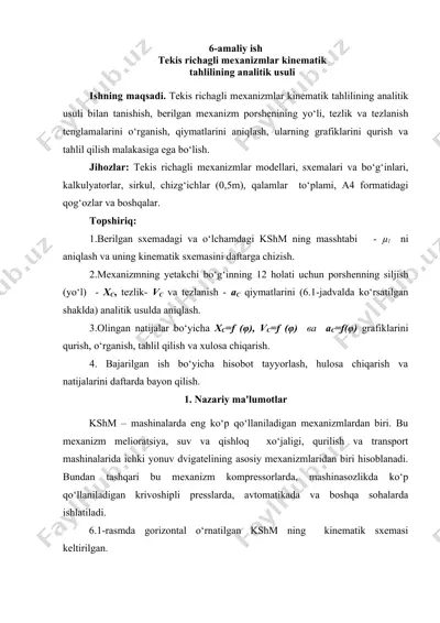 tekis richagli mehanizmlar kinematik tahlili — DOC