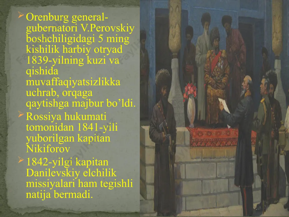 ahnasiga chiqmadi. bosqinchilarga ko’ksini qalqon qilib ko’hna turon jangovar shavkatini namoyish qila oladigan va turkistonni bir umumiy uy deb bilgan yurtboshi topilmadi. foydalanilgan adabiyotlar ro’yxati 1. azamat ziyo. o’zbek davlatchiligi tarixi. - toshkent: sharq, 2000 2. ахмедов б. история балха (xvi-первая половина xviii в.). - ташкент: фан, 1982 2. boymirza hayit. turkistonning qisqacha tarixi. berlin, 1955 3. борьба трудящихся каракалпакии против колониального и социальногогнета. т., fan, 1972 4. браное а.и. на память о фергане 1876-1901 гг. новый марги-лан, 1981 5. vohidov sh., xoliqova r. markaziy osiyodagi davlat boshqaruvi tarixidan. - toshkent: yangi asr avlodi, 2006