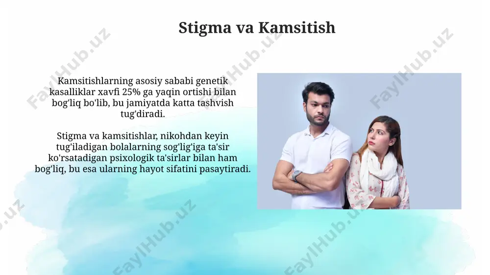 bo'lishi mumkin, bu esa abort qilish ko'rsatkichlarini statistik jihatdan oshiradi. yaqin qarindoshlar o'rtasidagi nikoh natijasida tug'iladigan bolalarda tug'ma nuqsonlar xavfi 40% ga yaqin ortadi, bu esa abort qilish ehtimolini sezilarli darajada oshiradi. reproduktiv salomatlik muammolari autosomal retsessiv kasalliklar xavfi sezilarli darajada oshadi, chunki yaqin qarindoshlarda bir xil genlarning ko'payish ehtimoli yuqori bo'ladi, bu esa 1000 dan ortiq irsiy kasalliklarning namoyon bo'lishiga olib kelishi mumkin. yaqin qarindoshlar o'rtasidagi nikoh natijasida tug'ilgan bolalarda irsiy kasalliklar xavfi 25% dan 50% gacha ortadi, bu esa reproduktiv salomatlikka jiddiy tahdid soladi. jamiyatga salbiy ta'sir qarindoshlik nikohlari natijasida tug'ma nuqsonlar bilan tug'ilgan bolalar sonining ko'payishi, ijtimoiy himoya tizimiga qo'shimcha yuklovchi omil bo'lib, byudjetdan qo'shimcha mablag' sarflashni talab qiladi. yaqin qarindoshlar o'rtasidagi nikoh natijasida tug'ilgan bolalarda irsiy kasalliklar xavfi 25% gacha ortadi, bu esa sog'liqni saqlash tizimiga katta yuk va iqtisodiy zarar keltiradi. davolash xarajatlari genetik testlar va maxsus tibbiy yordam, masalan, gen terapiyasi kabi muolajalar juda …
