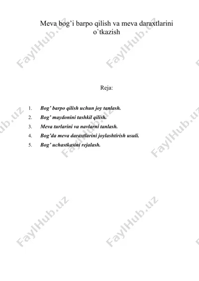 meva bog’i barpo qilish va meva daraxtlarini o`tkazish — DOC