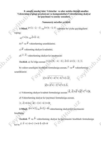 vektorlar va ular ustida chiziqli amallar — DOCX