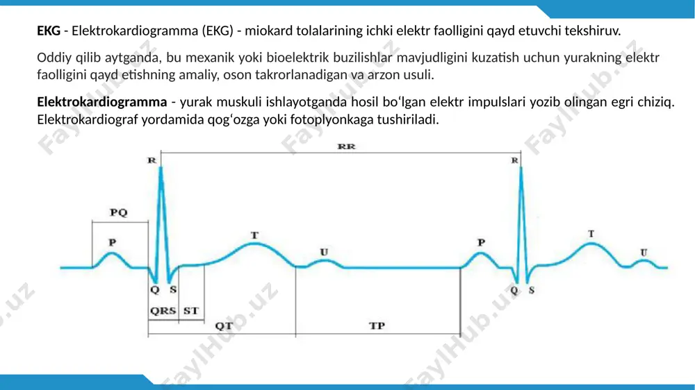 beradi; loop yozuvchisi(loop recorder): bu kunduzi yurakning elektr faolligini qayd etuvchi va tunda operatsiya markaziga ma'lumotlarni uzatuvchi asbobni teri ostiga qo'llash orqali amalga oshiriladi. tadqiqot bir necha oy davom etishi mumkin va u kamdan -kam uchraydigan, ammo jiddiy yoki xavfli hodisalar, masalan, xatarli aritmiyalar, senkoplar mavjudligini baholash uchun ko'rsatiladi. e`tiboringiz uchun katta rahmat image2.png image3.png image4.jpeg image5.jpeg image6.png image7.jpeg image8.jpeg image9.jpeg image10.jpeg image11.png image12.jpeg image13.jpeg image14.png image15.jpeg image16.jpeg image17.png image18.png image19.jpeg image20.jpeg image21.png image22.jpeg image23.jpeg image24.jpeg image25.jpeg image26.png image27.png image28.jpeg image29.jpeg image30.gif image31.jpeg image32.jpeg image33.jpeg image34.png image35.png image36.png image37.jpeg image1.png