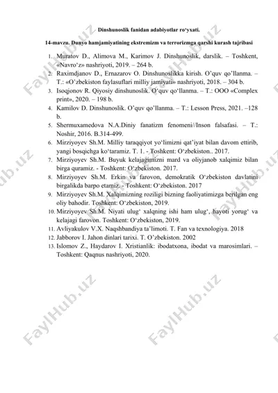 dinshunoslik fanidan adabiyotlar ro‘yxati — DOCX