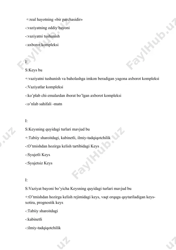 i ishlab chiqadi taqdimotga tayyorlanadilar i: s:modul bloklari bu +:kirish nazorati, nazariy blok, amaliy blok, chiqish nazorati -:kirish nazorati, nazariy blok -:amaliy blok, chiqish nazorati -:kirish nazorati, amaliy blok i: s:tьyutor bu +:murabbiy, vasiy -:maslahatchi -:muloqatni jonlantiruvchi -:faoliyatni faollashtiruvchi i: s:moderator bu +:faoliyatni faollashtiruvchi -:maslahatchi -:guruhdagi muloqatni jonlantiruvchi -:murabbiy, vasiy i: s:fasilitator bu +:faoliyatni faollashtiruvchi -:murabbiy, vasiy -:maslahatchi -:guruhdagi muloqatni jonlantiruvchi i: s:edvayzer bu +:diplom ishi, kurs ishini ishlab chiqishda maslahatchi -:guruhdagi muloqatni jonlantiruvchi -:faoliyatni faollashtiruvchi -:murabbiy, vasiy i: s:kredit bu +:ta’lim oluvchilar o’quv ishlari hajmini aniqlashning unifikatsiyalashtirilgan o’lchov birligi -:ta’lim oluvchilar diplom ishi, kurs ishini baholash tzimi -:talabalar qobiliyatlarini baholash tizimi -:talabalar faoliyatini baholash tizimi i: s:kredit o’qitish tizimi – bu +:ta’lim olish yo’nalishini mustaqil ravishda ta’lim oluvchini o’zi reshalashtirish imkonini beruvchi, o’quv jarayonini tashkillashtirish yo’li -:o’quv jarayonini tashkillashtirish yo’li -:ta’lim oluvchilar o’quv ishlari hajmi -:o’quv jarayonining tashkiliy-uslubiy ta’minoti i: s:janubiy koreya, aqsh kredit tizimida talabaning auditoriya va auditoriyadan …