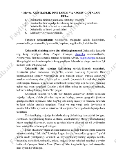 xristianlik dinining tarixi va asosiy g‘oyalari — DOCX