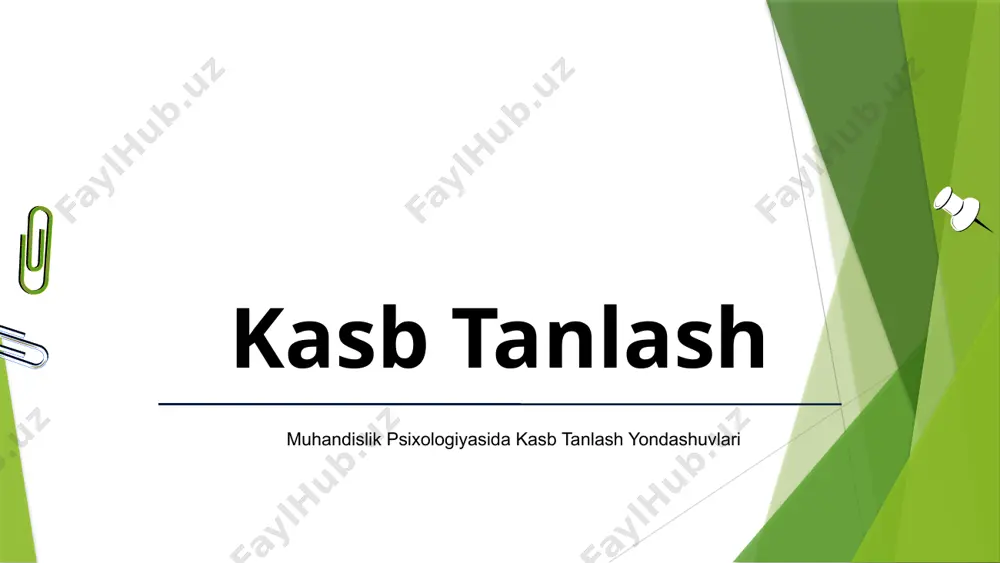 yular, ko'pincha, ochiq savollar bilan o'tkaziladi, bu esa shaxsning fikrlash jarayonini va muammolarni hal etish qobiliyatini o'rganishga yordam beradi. testlar esa, masalan, psixometrik baholash orqali, shaxsning mantiqiy fikrlash, ijtimoiy ko'nikmalar va boshqa qobiliyatlarini o'lchaydi, bu esa to'g'ri kasbni tanlashda juda muhim ma'lumot beradi. psixologik metodlar psixologik metodlar shaxsning ichki qobiliyatlarini o'rganishda muhim ahamiyatga ega, chunki ular kognitiv, emotsional va ijtimoiy jihatlarni baholash imkonini beradi. misol uchun, psixologik testlar shaxsning hissiy barqarorligi, stressga qo'yiq munosabati va jamoa ichidagi faoliyati haqida qimmatbaho ma'lumotlar berishi mumkin. ushbu ma'lumotlar, kasb tanlash jarayonida, shaxsning eng yaxshi mos keladigan kasbni tanlashga yordam beradi va o'z-o'zini rivojlantirishga yo'naltiradi. o'z-o'zini baholash o'z-o'zini baholash - bu shaxsning o'z qobiliyatlari, qiziqishlari va maqsadlari haqida ob'ektiv fikr yuritish jarayonidir. bu usul shaxsning o'z imkoniyatlarini tushunish va kelajakdagi istiqbollarini belgilashga yordam beradi. o'z-o'zini baholash haqida so'rovnomalar va avtorefleksiyalar yordamida ma'lumot to'plangan bo'lishi mumkin. yondashuvlar 03 nashrlar va resurslar kasb tanlashda nashrlar va …