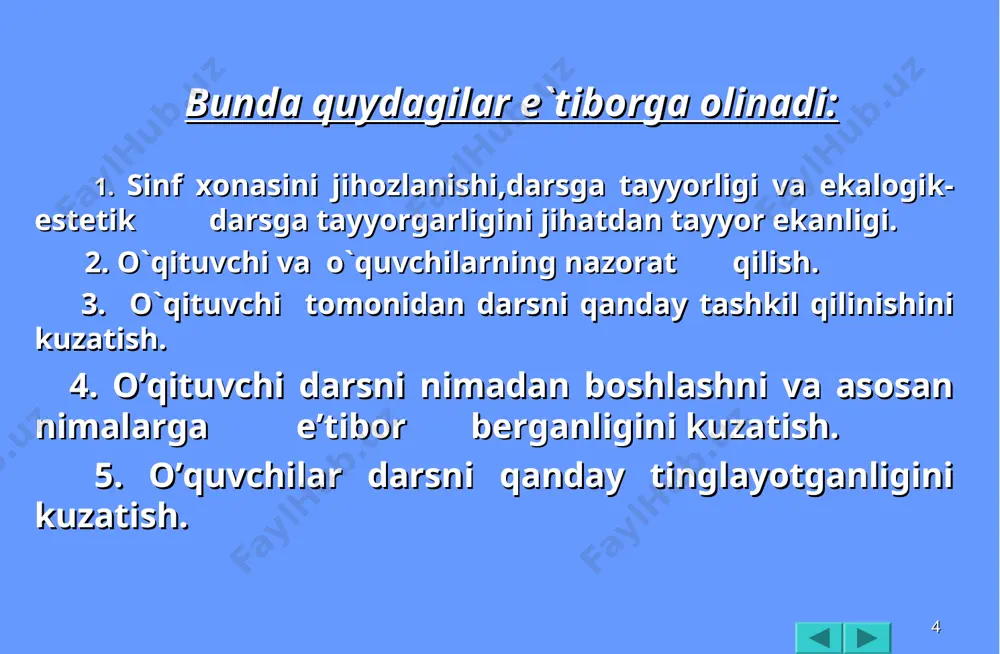 ni o’zlashtirish darajasini ko’tarishga ko’maklshish uchun sinf mashg’ulotlari bilan bir qatorda sinfdan tashqari ishlarni ham o’tkazish zarur .matematikadan sinfdan tashqari mashg’ulot deganda o’quvchilarni maatematik bilimlarini kengaytirish va chuqurlashtirish maqsadida tashkil qilingan mashg’ulotlarni tushunamiz. * maktab tajribasida matematikadan kichik yoshdagi o’quvchilar bilan bajariladigan sinfdan tashqari ishlarning quyidagi turlari uchraydi: 1. qiziqarli matematika soatlari va daqiqalari. 2. matematik to’garaklar uyushtirish. 3. matematika gazetasi chiqarish. 4. ekskursiya o’tkazish. 5. matematik burchak tashkil qilish. 6. matematika kechalarini o’tkazish 7. boshlang’ich sinflarda matematikadan fan olimpiadasi o’tkazish. * sinfdan tashqari ishlarni tashkil qilishda quyidagi qoidalarga asoslanish kerak. 1. sinfdan tashqari mashg’ulotlar o’quvchilarning darsda oladigan bilimlarni, malaka ko’nikmalarni hisobga olgan holda o’tkaziladi. 2. sinfdan tashqari ish ixtiyoriylik, tashabbuskorlik prinsiplari va o’quvchilarni harakatlari asosida tuziladi, hamda o’quvchilarning individual talablarini hisobga olish. 3. sinfdan tashqari mashg’ulotlar o’tkazilish shakliga ko’ra darslardan farq qiladi va ko’pincha qiziqarlilik harakteriga ega bo’ladi. * matematik kechalarga va ertaliklarga senariy yaratishga yo’nalish. matematik kecha yoki …