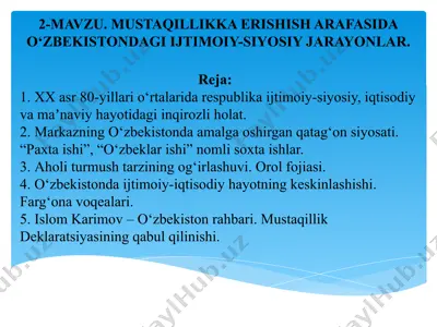 o‘zbekistonning mustaqillikka erishish jarayoni — PPTX