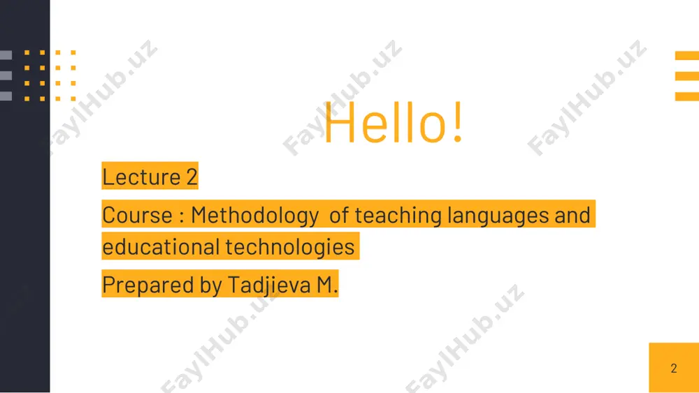 scovering the importance of speaking audio- lingualism – the first modern methodology humanistic approaches – a range of holistic methods applied to language learning communicative language teaching – the modern standard method principled eclecticism – fitting the method to the learner, not the learner to the method 10 11 12 method focus characteristics grammar translation written literary texts translate from english into your native language direct method (also called natural method) everyday spoken language student learns by associating meaning directly in english audio-lingual method sentence and sound patterns listening and speaking drills and pattern practice only in english humanistic approaches – 4 popular examples: 13 method focus characteristics the silent way student interaction rather than teacher teacher is silent to allow student awareness of how english works suggestopedia meaningful texts and vocabulary relaxed atmosphere, with music; encourages subliminal learning of english community language learning student interaction understanding of english through …