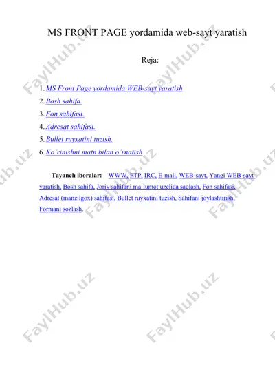 ms front page yordamida web-sayt yaratish — DOC