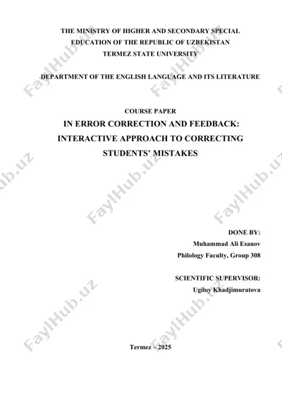 course paper on error correction and feedback: interactive approach to correcting students' mistakes — DOC
