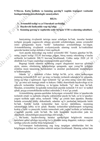 transport vositalarini boshqarishning psixofiziologik xususiyatlari — DOCX