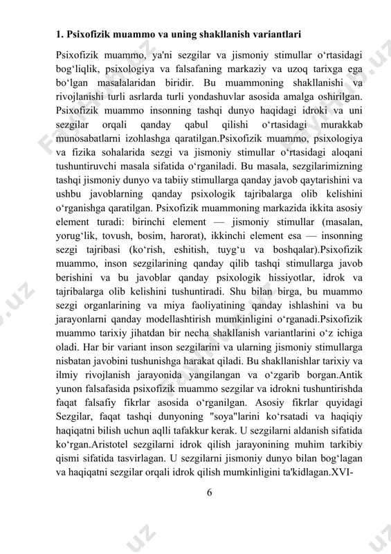 chiqdi, ya'ni sezgilar jismoniy stimullarni logarifmik tarzda qabul qiladi.ernst weber: weber, sezgilarni o‘lchash va ularning eng kichik farqini (jnd - just noticeable difference) aniqlashga qaratilgan tadqiqotlar olib xx asrda psixofizik muammo yangi ilmiy yondashuvlar orqali o‘rganila boshladi, bu davrda psixofizika va kognitiv psixologiya o‘rtasidagi bog‘liqlik muhim ahamiyat kasb etdi: gestalt psixologiyasi: gestalt psixologlari sezgilarni alohida elementlar emas, balki yaxlit tizim sifatida idrok qilishni ta'kidladi. ular sezgilarni "butunlik" sifatida tushuntirishga harakat qilishdi.behaviorizmda sezgilar tashqi stimullarga moslashish natijasi sifatida qaralgan, shuning uchun psixofizik munosabatlar ko‘proq tajriba asosida tushuntirilgan.madsenning yondashuvi, psixofizik muammoni tizimli va funksional yondashuvlar orqali tushuntiradi. u inson sezgilari va ularning psixologik tajribalarini jismoniy va neyrofiziologik asoslarda izohlaydi, bunda sezgilar va stimullar o‘rtasidagi o‘zaro bog‘liqlikni o‘rganishda tizimli va mexanik yondashuvlar qo‘llaniladi.psixofizik muammo shakllanishida quyidagi variantlar mavjud:sezgi va ongni ikki mustaqil va alohida tizim sifatida ko‘rish (masalan, dekartning ruh va tana konsepsiyasi). bu yondashuv sezgilar va tafakkurni alohida faoliyatlar sifatida tasvirlayd sezgilar …
