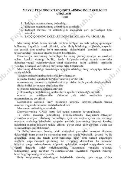 pedagogik tadqiqotlarning dolzarbligini aniqlash — DOC