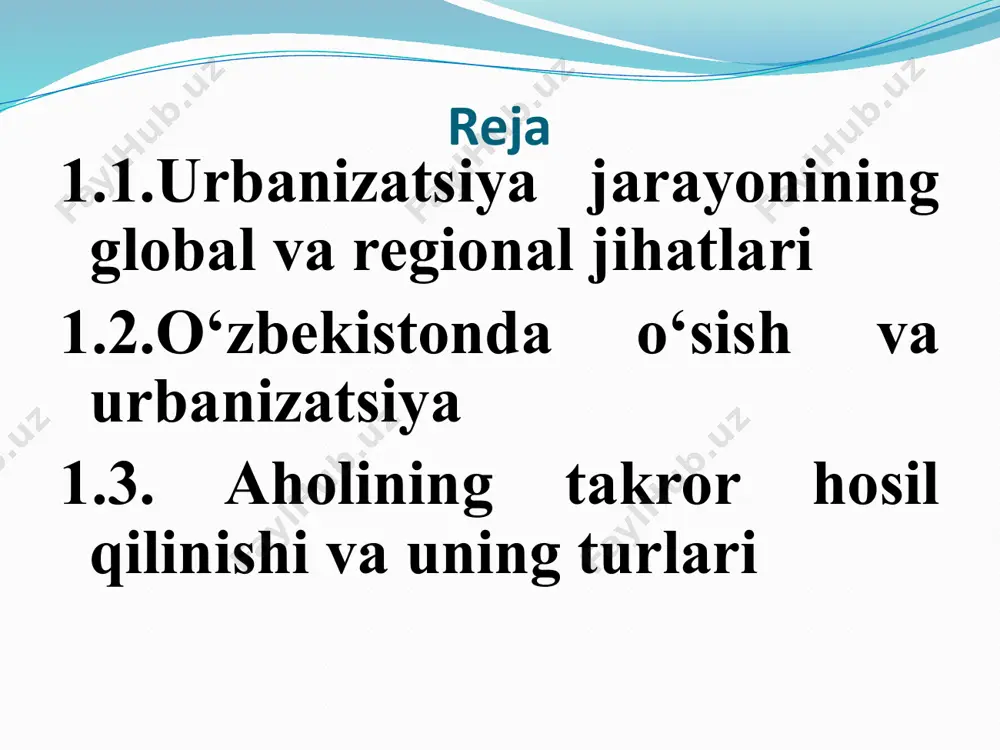 r eng qadimgi davrlarda vujudga kelib, qishloqlar bilan birgalikda aholi manzilgohlarining ikkita asosiy turidan birini tashkil qiladi. shaharlar tarixan ijtimoiy mehnat taqsimoti natijasida paydo bo`lgan va rivojlangan. qadimgi davrlarda shaharlar hunarmandchilik, savdo-sotiq, ma’muriy boshqaruv, mudofaa ishlari, diniy ibodatxona va ziyoratgohlar negizida vujudga kelgan. tarixdan ma’lumki, bir necha ming yillar avval yer yuzida fiva, bobil (vavilon), ur, afina, rim, iskandariya, karfagen, moxenjo- daro, samarqand (marokand) kabi yirik shaharlar mavjud bo‘lgan. ammo haqiqiy shaharlashuv jarayoni qizg‘in sur’atlar bilan faqat xviii asrda, dastlab yevropada, keyinchalik esa shimoliy amerikada boshlandi. bu hodisa g‘arb davlatlarida o‘sha paytda ro‘y bergan sanoat inqilobining natijasi bo‘ldi. dunyoning rivojlanayotgan mamlakatlarida esa urbanizatsiya jarayonlari xx asrning o‘rtalarida ijtimoiy-iqtisodiy va siyosiy sohalardagi ijobiy o‘zgarishlar tufayli boshlandi va hozirgi kungacha yuqori sur’atlar bilan davom etmoqda. so‘nggi 200 yil davomida dunyo aholisida shahar aholisining ulushi muntazam ravishda o‘sib borgan. 1800-yilda insoniyatning taxminan 3 % i shahar joylarida istiqomat qilgan edi. 1900-yilga kelib bu …