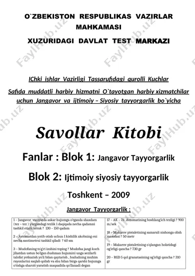 savollar kitobi: jangavor va ijtimoiy-siyosiy tayyorgarlik — DOCX