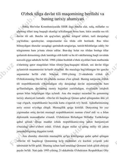 o'zbek tiliga davlat tili maqomining berilishi va buning tarixiy ahamiyati — DOC