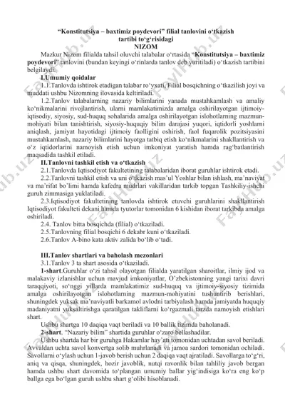 "konstitutsiya – baxtimiz poydevori" filial tanlovini o‘tkazish tartibi — DOCX