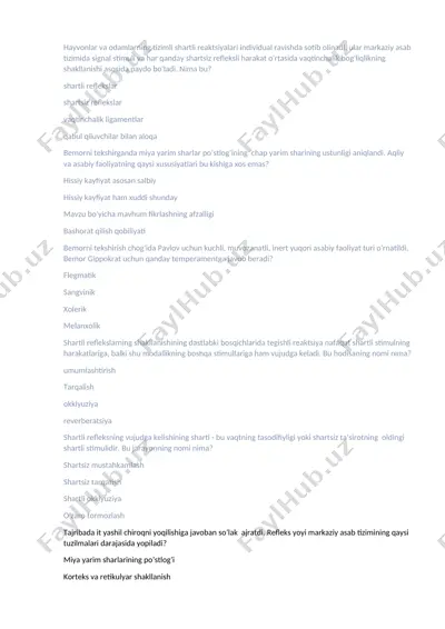 shartli reflekslar — DOCX