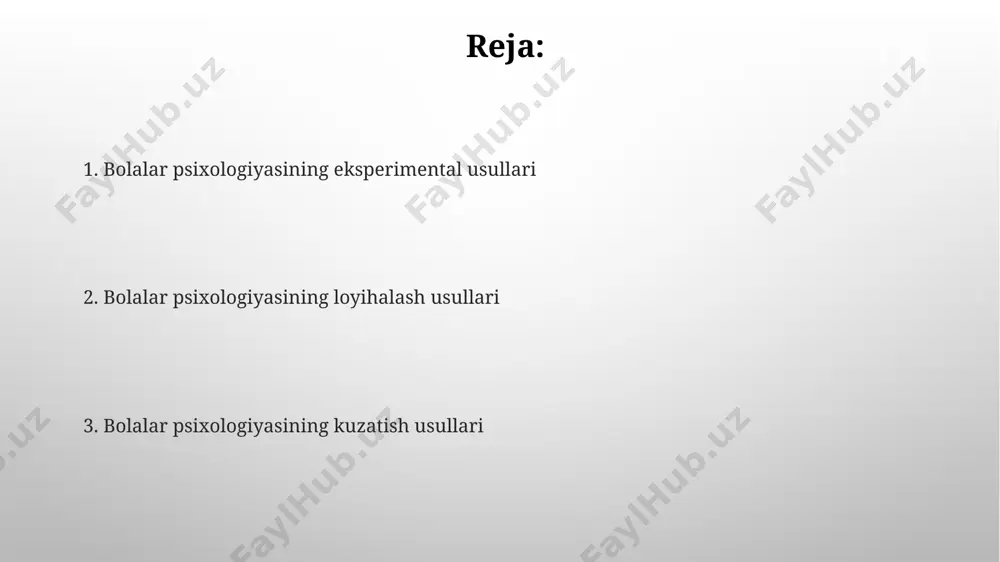 uning intellektual va ijtimoiy-emotsional rivojlanishini aniqlashga imkon beradi samarqand viloyatining maktablarda. arxivologik usullar ўзбекистондаги 7 та тумандан олинган 150 та боланинг оилавий фотоальбомлари ва шахсий кундаликларини таҳлил қилиш орқали, архивологик усуллар ёрдамида болаларнинг психологик ривожланишида оиладаги муҳитнинг таъсири ўрганилди. 1980-йилларда америка психологлари томонидан ишлаб чиқилган архивологик усуллардан фойдаланиб, 300 дан ортиқ боланинг мактабдаги кундаликлари ва ёзма ишлари таҳлил қилиниб, уларнинг шахсият хусусиятлари аниқланди. psixofiziologik usullar elektroensefalografiya (eeg) yordamida, toshkentdagi neyropsixologiya markazida o'tkazilgan tadqiqotlar shuni ko'rsatdiki, miya to'lqinlarining 4-7 gts oralig'idagi faolligi uyqu buzilishlari bilan bog'liq bo'lishi mumkin. psixofiziologik usullar yordamida 5-7 yoshli bolalarning diqqat hajmini o'lchashda, moskva shahridagi olimlar tomonidan ishlab chiqilgan maxsus testlardan foydalaniladi, natijalar 10 ball shkalasi bo'yicha baholanadi. loyiha usullari farg'ona vodiysidagi maktabgacha ta'lim muassasalarida qo'llaniladigan loyiha usullarining 4 ta turini tahlil qilish natijalari bolalarning ijodiy qobiliyatlarini rivojlantirishda ularning samaradorligini tasdiqladi. samarqand viloyatidagi 100 nafar 6-7 yoshli bola bilan o'tkazilgan eksperimentda loyiha usullari yordamida o'quv jarayonini individualizatsiya …