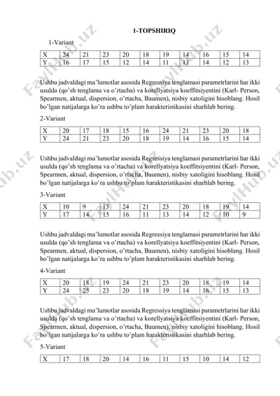 regressiya tenglamasi parametrlarining hisoblanishi — DOCX