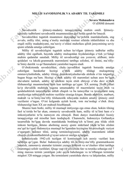 milliy savodxonlik va adabiy til takomili — DOCX