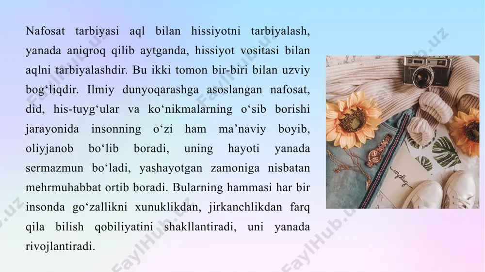 r hodisaga munosabat bildirish — bular nafosat tarbiyasining alifbosi hisoblanadi. https://cyberleninka.ru http://reja.tdpu.uz https://www.econferencezone.org https://tarbiyaviy.uz https://nauchniyimpuls.ru foydalanilgan adabiyotlar e’tiboringiz uchun raxmat!!! image26.jpeg image27.jpeg image28.jpeg image29.jpeg image30.jpeg image31.jpeg image32.jpeg image1.png /docprops/thumbnail.jpeg