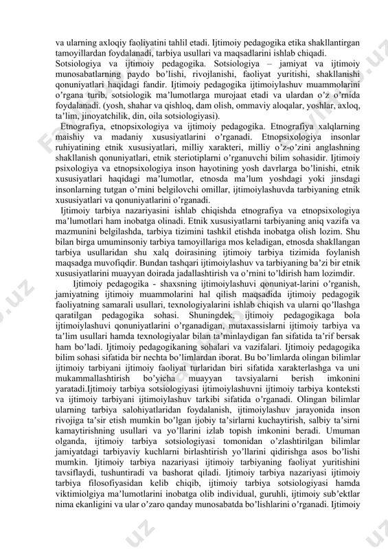 ing fan sifatida shakllanishiga taʼsirini koʼrsatdi. natijada bugunda ilmning bu sohasini toʼliq qamrab oluvchi taʼrifni barish ancha murakkab hisoblanadi, ammo rossiyalik qator olimlar ijtimoiy pedagogikaga taʼrif berishga harakat qiladilar. masalan, yu.v.vasilkova bu fanni “alohida shaxs yoki guruhni tarbiyalash, oʼqitish nazariyasi va amaliyotidir” deb taʼkidlaydi. a.v.mudrikning fikricha, “ijtimoiy pedagogika - barcha yosh va ijtimoiy guruhlar ijtimoiy tarbiyasini oʼrganuvchi pedagogika”dir. v.d.semenov “ijtimoiy pedagogika yoki muhit pedagogikasi”ni maʼlum yutuqlarni birlashtiruvchi va ularni ijtimoiy tarbiya jarayonida amalga oshiradigan fan, deb hisoblaydi. i.p.podlasiyning “pedagogika” darsligida quyidagicha taʼrif mavjud: “ijtimoiy pedagogika - ijtimoiy muhitning shaxsni shakllantirishga va ijtimoiy tarbiya muammolariga taʼsiri qonuniyatlarini oʼrganuvchi fandir”. m.a.galaguzova ijtimoiy pedagogikaga uning obʼekti va predmetini aniqlash orqali taʼrif bermoqchi boʼlgan. ijtimoiy pedagogikaning fan sifatidagi mohiyatini aniqlash uchun “fan” tushunchasining oʼzi obʼektiv bilimlarini tizimlashtirish va ishlab chiqishga qaratilgan faoliyat ekanligini taʼkidlash lozim. tushunchaning ilmiy mazmuniy jihatini oʼrganish “ijtimoiy pedagogika” atamasiga eʼtibor qaratishni talab qiladi. u ikki sohadan iborat boʼlib, yaʼni “pedagogika” …