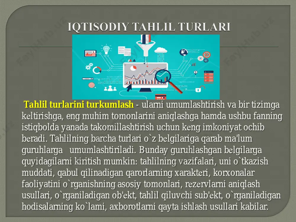 niladi; korxonalararo, qachonki bir qator korxonalarning xo`jalik faoliyati tahlil qilinib, tarmoqdagi ilg`or tajriba o`rganiladi. taqqoslama (korxonalararo) tahlil. mahsulot tannarxini kamaytirish borasida kеraksiz va ortiqcha xarajatlarni minimal darajaga kеltirish mahsulot ishlab chiqarishni loyihalashtirish va uni ishlab chiqarish chog`ida har tomonlama hisobga olish kеrak. bu masalani ijobiy hal qilishda funktsional –qiymat tahlili asqotadi. funktsional - qiymat tahlili. funktsional qiymat tahlili - ob'еktni (mahsulot) tеxnologik va mеhnat jarayonlari tizimli tarzda tadqiq qilib, mеhnat va moddiy rеsurslardan samarali foydalanishga qaratilgan chora - tadbirlarni ishlab chiqadi. funktsional qiymat tahlili ning asosiy maqsadi-ilmiy-tadqiqot va tajriba konstruktorlik ishlari chog`ida yangi xil mahsulotlarni loyihalashtirish va ularni o`zlashtirishda ortiqcha xarajatlarning yuzaga kеlishiga yo`l qo`ymaslik; ishlab chiqarish bosqichida loyiha bo`yicha ko`zda tutilgan xarajatlar darajasidan chеtga chiqmaslikni; buyumni qo`llash bosqichida oqlanmagan ekspluatatsion xarajat va yo`qotishlarni bartaraf qilish va nihoyat, buyumlarni utilizatsiya (chiqitga) chiqarish bosqichida chiqitga chiqarilgan buyumlarni qayta ishlab, ulardan foydalanish jarayonini o`z ichiga oladi. sanoat mahsulotini ishlab chiqarish bilan bog`liq …