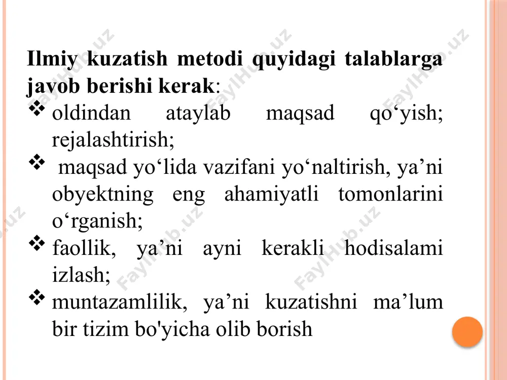 digan omillar aniqlanadi.ikkinchi bosqichda obyektni xossalarga uncha boy bo’lmagan soddalashtirilgan model bilan almashtiriladi. abstraktlashtirish sezishdan xayoliy obrazga o‘tishdagi bilish jarayonining muhim bosqichidir. formatlashtirish - u obyektni biror -bir sun’iy tilning belgisi shaklida tasvirlash orqali o ‘rgatishga imkon beradi. ushbu metod muammoni umumiy holda echish imkonini beradi.bunda obyektning e’tiborli tomonlari matematik termin va tenglamalar bilan ifodalanadi. keyin ular bilan qoidalar yordamida amallar bajariladi. “kungaboqar”. talabalar 4-5 kishidan iborat guruhlarga bolinadi. oqituvchi fanning mavzusidan kelib chiqib, ortaga bitta muammoni tashlaydi. har bir guruh kungaboqar yasab, uning markaziga doira joylashtirib, barglar yopishtiradi. mavzuga qarab, doiraga har bir guruhga yoki umumiy bitta muammo yozilib, doskaga yopishtiriladi ajratilgan vaqt ichida guruhlar birgalikda fikrlarini bargga yozib, uni osha guruh muammosi yozilgan gulga joylashtirib qoyadilar. bu uslubdan otilgan mavzuni tushuntirish, uni mustahkamlash va takrorlash hamda talabalar egallagan bilimlarni aniqlashda foydalanish mumkin. e’tiboringiz uchun rahmat image2.jpg /docprops/thumbnail.jpeg