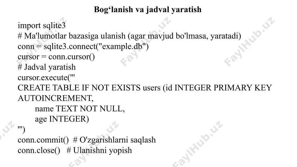 pythondagi ma'lumotlar bazasi bilan ishlash - Page 5