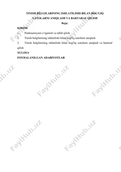 tinish belgilarining ishlatilishi bilan bog'liq xatolarni aniqlash va bartaraf qilish — DOCX