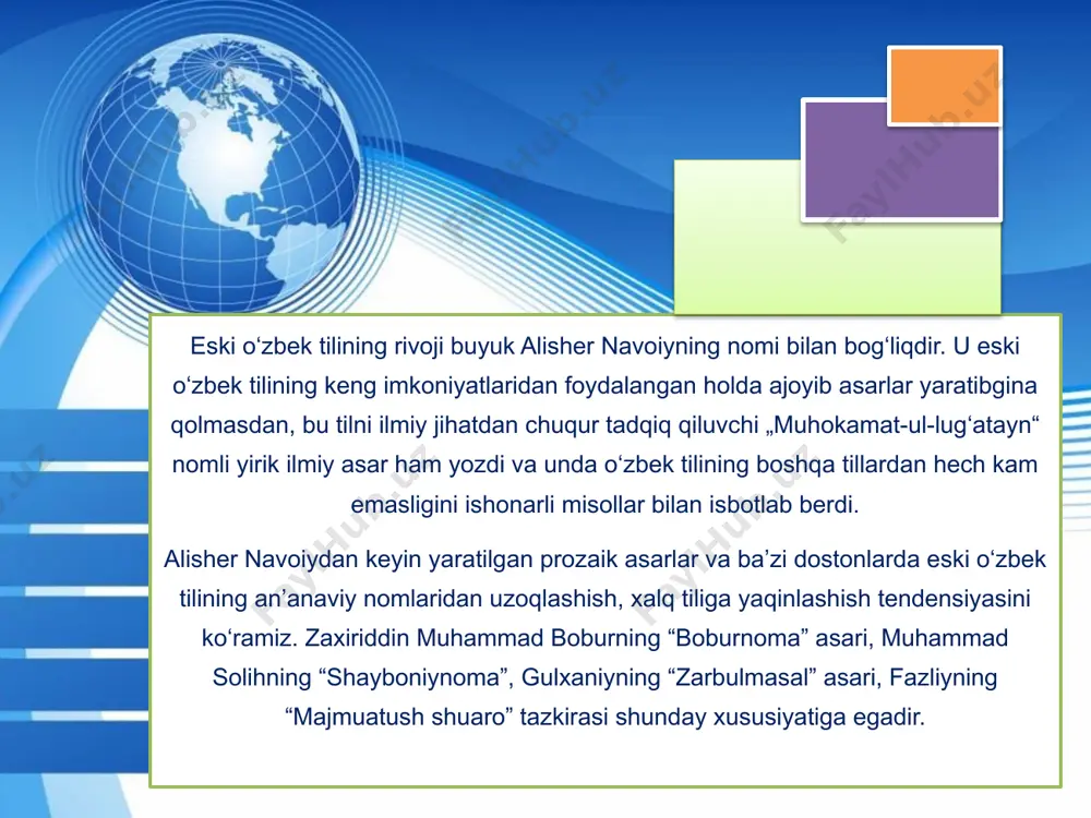 a olib boriladigan taʼlim muassasalari soni oshib borayotir. aytish mumkinki, har qaysi xalq yoki millatning maʼnaviyatini uning tarixi, oʻziga xos urf-odat va anʼanalari, tili, madaniyati va qadriyatlaridan ayri holda tasavvur etib boʻlmaydi. xalqning vatani, davlati kabi yana bir buyuk, ehtimolki, birlamchi boyligi bor. bu – uning tili. aynan til odamlar guruhini bir millat sifatida biriktiradi, yaʼni xalqni – xalq, millatni – millat qiladi. buyuk mutafakkir shoirimiz alisher navoiy bobomiz aytganlaridek, «koʻngil qulfi maxraning qulfi til va gulfin kalitin soʻz bil». yaʼni, inson qalbining xazinasi til, bu qalb xazinasining kaliti soʻzdir. oʻzbek tilining soʻzlari shu qadar maʼnoli, boyki, bitta maʼnoga ega boʻlgan tushunchani, bir necha soʻzlar orqali ifodalash mumkin. masalan, birgina koʻz soʻzining bir necha maʼnolari bor. bilamizki bir tushunchaga tegishli soʻz, bir necha soʻzlar bilan ifodalansa, yaʼni sinonim soʻzlari qanchalik koʻp boʻlsa, ayni shu til boy til hisoblanadi. “mamlakatimizda oʻzbek tilini yanada rivojlantirish va til siyosatini takomillashtirish chora-tadbirlari toʻgʻrisida”gi farmoni …