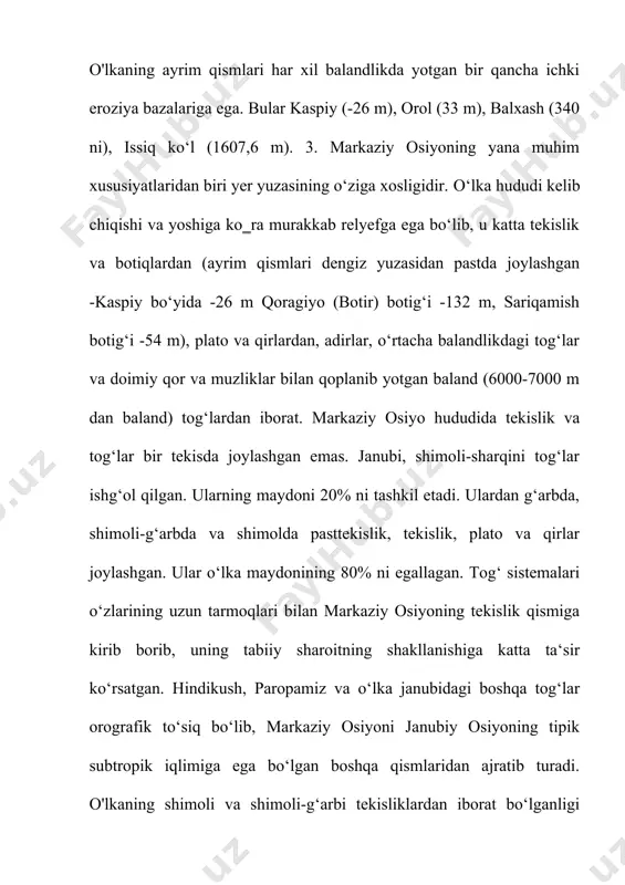iy manbalar qadimgi grek (yunon) va qisman xitoy yozma manbalaridir. gerodotning qadimgi fors manbalari asosida to‘plagan geografik ma‘lumotlari, ptolemeyning markaziy osiyoning tekislik qismi tabiati va aholisi, asosiy karvon yo‘llari va yirik shaharlari haqidagi yozganlari, uning 27 ta xaritadan iborat «dunyo atlasi», xitoy sayyohi chjan-syanning xilma-xil tarixiy va geografik ma‘lumotlari shular jumlasidandir. antik davrda markaziy osiyoning tekislik qismi, vohalari, shaharlari hamda yirik tabiiy obyektlarigina nisbatan durust tasvirlangan; sharqiy tog‘li qismi, ichki hududlari va kichik tabiiy obyektlari haqidagi geografik ma‘lumot yetarli emas. markaziy osiyo tarixi, geografiyasi haqidagi tasavvurlar bir-biri bilan uzviy bog‘liq holda rivojlangan, bir-birini to‘ldirib kelgan. antik davr geografik ma‘lumotlari mukammal bo‘lmay, nisbatan uzuq-yuluq ekanligi, o‘lkaning ko‘pdan-ko‘p obektlari haqida ma‘lumot yo‘qligi, mahalliy olimlar geografik merosining saqlanib qolmaganligi antik davrning o‘ziga xos xususiyatidir. markaziy osiyo hududi haqidagi eng qadimgi va antik davr geografik tasavvurlari ancha cheklangan bo‘lishiga qaramay ular markaziy osiyo haqidagi dastlabki geografik ma‘lumotlarni bergan va keyingi bosqich o‘rta asrlarning bilimlari …