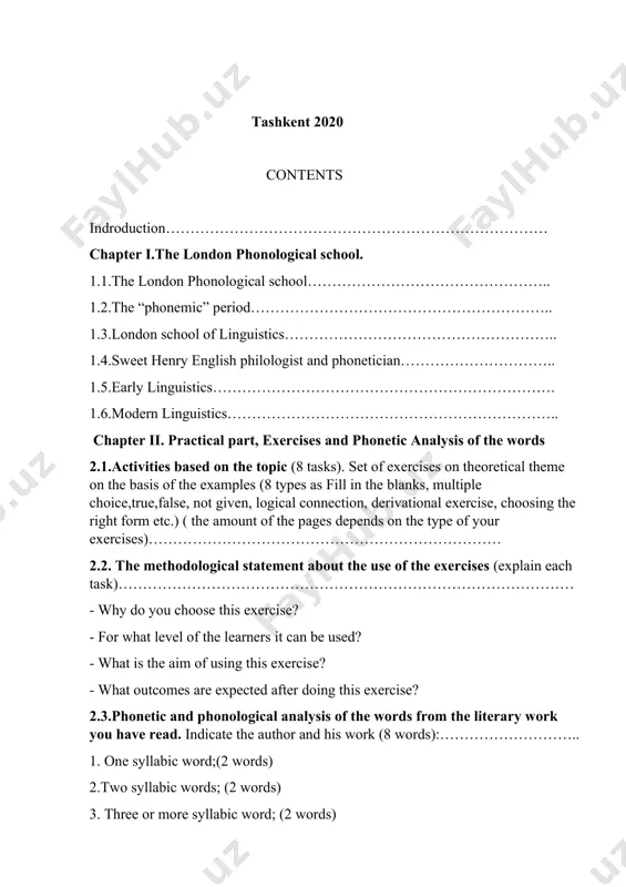 ort) · characteristics of consonants ( labial, bilabial, dental, plosive, fricative etc) · define the reduction; 3. conclusion the description of the results of the course paper....................................... 4. references introduction today english has become a universal language and the educational system of uzbekistan is taking great steps on the improvement of teaching as a foreign language at the universities of uzbekistan. after the independence of the republic of uzbekistan, for the first time in the history the government adopted some laws dedicated to learning foreign languages which are named “the law of learning foreign languages” and “the law of the republic of uzbekistan on the national program of personal training system”. at present great importance is involved to the study and teaching of foreign languages. moreover, on december 10, 2012 the first president of the republic of uzbekistan islam karimovsigned a decree “on measures to further improve foreign language learning …