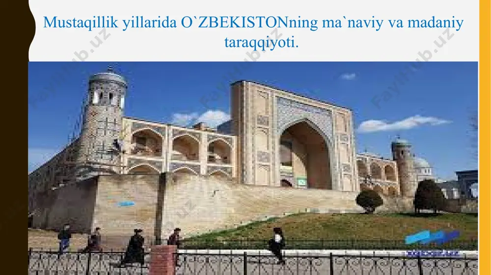 diyot sohalarida qo‘llanildi, mamlakatning ilmiy salohiyatini oshirdi. mustaqillik yillarida o‘zbekistonda ta'lim va ilm-fan sohasida yirik islohotlar amalga oshirildi. bu islohotlar ilmiy va ta'lim tizimini yanada rivojlantirishga, yosh avlodni zamonaviy bilimlar bilan ta'minlashga va xalqaro ilmiy hamkorlikni mustahkamlashga yordam berdi. o‘zbekistonning ilm-fan va ta'lim sohasidagi yutuqlari mamlakatning global sahnada yanada mustahkam o‘rin egallashiga xizmat qildi. milliy ilmiy merosni tadqiq etish va saqlash mustaqillik yillarida o‘zbekiston ilm-fani nafaqat zamonaviy yangiliklarga, balki milliy ilmiy merosni o‘rganishga ham katta e'tibor qaratdi. tarixiy yodgorliklar, qadimiy ilmiy va madaniy meroslarni o‘rganish, saqlash va tiklash ishlari boshlandi. ta'lim va ilm-fan rivojida ijodkorlik va yangi texnologiyalar o‘zbekiston ta'lim tizimida va ilm-fan sohasida ijodkorlikni rivojlantirishga katta ahamiyat berildi. innovatsion texnologiyalarni ta'lim jarayoniga qo‘llash, ilmiy ishlanmalarni tijoratlashtirish va mamlakatning iqtisodiy rivojlanishiga ko‘maklashish maqsadida startaplar va ilmiy markazlar tashkil etildi. 3. madaniy merosni saqlash va jahon bilan integratsiya. mustaqillikdan so‘ng o‘zbekistonning madaniy merosini saqlash va jahon madaniyati bilan integratsiya qilish jarayoni …