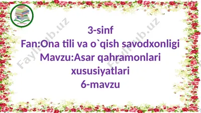 3-sinf fan: ona tili va o`qish savodxonligi — PPTX