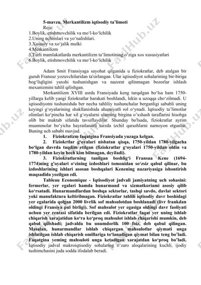 merkantilizm iqtisodiy ta’limoti — DOCX