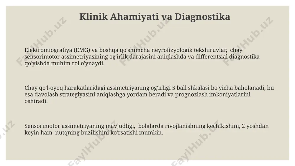 shilash uchun 8-12 hafta davom etadigan sensorli integratsiya terapiyasi, uning samaradorligi 70% ga yaqin natijalarni ko'rsatadi. remediatsiya strategiyasi sifatida biofeedback terapiyasi yordamida miya faoliyatini monitoring qilish va mushaklarning faoliyatini 10-15% ga oshirish mumkin. e'tiboringiz uchun rahmat @taqdimot_robot