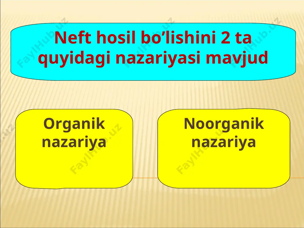 ham, qattiq hоlatda ham bo’lishi mumkinligi ko’rinadi, shuningdek tarkibida kislоrоd, оltingugurt va azоt bo’lgan bir qatоr birikmalarning murakkab aralashmalari suyuq hоlatda bo’ladi. . odatda neftdan quyidaga temperaturalar oraligʻida qaynab bugʻlanadigan distillyatlar olinadi: benzin 28—180°, ligroin 110—230°, kerosin 120—315°; gazoyil 230—330°; dizel yoqilg’isi 280—380°; moy 320—500°. neftni qayta ishlab yonilgʻi va moylar olishda uni toʻgʻri haydash birlamchi va asosiy jarayon hisoblanadi. toʻgʻri haydash pech quvurlarida harakatda boʻlgan neftni qattiq qizdirib bugʻlatish, bugʻni rektifikatsiya ustuni (kolonnasi)da fraksiyalarga boʻlish yoʻli bilan amalga oshiriladi. . suv va tuzlarni yoʻqotish neft tarkibida, odatda, minerallashgan burgʻi suvi, suvli 1 m3 neftda 30-50 g gacha tuz boʻladi. ularni yoʻqotish uchun neftni qayta ishlash zavodlarida elektr yordamida tuzsizlantirish qurilmalari ishlatiladi. neftga deemulgator qoʻshilib, chuchuk suv bilan yuviladi. hosil boʻlgan emulsiyani 100—140° gacha qizdiriladi va uzluksiz ishlaydigan elektr degidratoriga uzatiladi. yuqori kuchlanishli elektr maydoni, deemulgator va qizdirish taʼsirida emulsiya tezda parchalanadi, suv va unda erigan tuzlar cho'kadi va chiqarib …