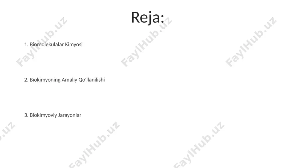 eyinchalik ribosomalar tomonidan translyatsiyasi orqali, masalan, sitoplazmada 70s ribosomalar orqali amalga oshiriladi. lipidlar: tuzilishi, turlari va ahamiyati omega-3 yog' kislotalari, masalan, epa va dha, baliq yog'i va zig'ir urug'i yog'ida topiladi va yurak-qon tomir kasalliklari xavfini kamaytirishda muhim ahamiyatga ega ekanligi ko'plab tadqiqotlarda isbotlangan. xolesterin, 27 uglerod atomlaridan iborat steroid lipid, hujayra membranalarining suyuqligiga ta'sir qiladi va gormonlar, masalan, testosteron va estrogen sintezida muhim rol o'ynaydi, bu esa jinsiy rivojlanishda katta ahamiyatga ega. metabolizm: anabolizm va katabolizm anabolizm jarayonida 70 dan ortiq fermentlar ishtirok etib, kichik molekulalardan murakkab organik birikmalar, masalan, oqsillar, hujayralar ichida biosintez qilinadi, bu esa organizmning o'sishi va rivojlanishi uchun muhimdir. odam organizmida, taxminan 37°s haroratda, ana- va katabolik reaksiyalar uzluksiz ravishda sodir bo'lib, energiya muvozanatini saqlaydi va hujayra faoliyatini ta’minlaydi. nuklein kislotalar: dnk va rnk dnkning ikki spiral shaklidagi tuzilishi, 1953-yilda uotson va krik tomonidan kembrij universitetida aniqlangan, 4 ta asosiy nukleotid – adenin, guanin, sitozin …