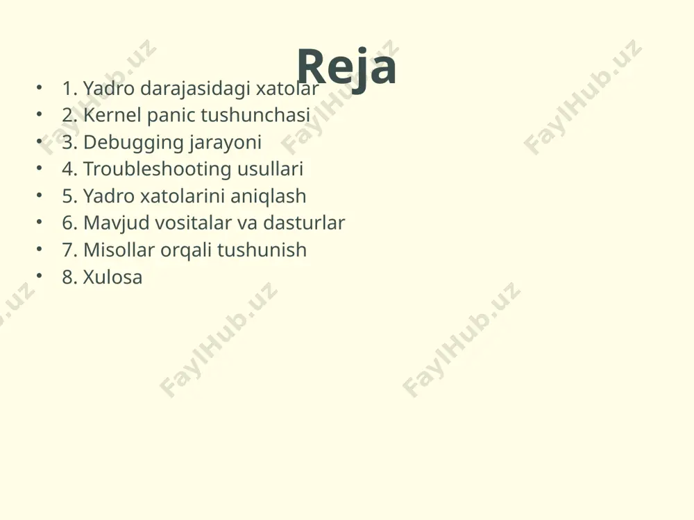 ati taqdim etilishi mumkin. foydalanuvchi tizim loglaridan foydalangan holda muammoni aniqladi va tuzatuvchi qadamlarni amalga oshirdi. yadroni qayta o'rnatish agar kernel xatolari davom etayotgan bo'lsa, yadroni qayta o'rnatish zarur bo'lishi mumkin. bu jarayon operatsion tizimning asosiy funktsiyalarini tiklashga yordam beradi. yadroni qayta o'rnatishdan oldin barcha muhim ma'lumotlar zaxira qilinishi kerak. qayta o'rnatish jarayonidagi harakatlar to'g'ri bajarilishi zarur, aks holda tizimda muammolar hosil bo'lishi mumkin. ushbu jarayonni amalga oshirishdan oldin muammo kelib chiqish sabablari chuqur o'rganish zarur. xatolarni bartaraf etish strategiyalari yadro darajasidagi xatolarni bartaraf etish uchun turli strategiyalarni ishlab chiqish mumkin. birinchidan, muammo kelib chiqishiga sabab bo'lgan moslama yoki dasturiy ta'minotni yangilash lozim. ikkinchidan, tizimni joriy holatini nazorat qilish va muntazam ravishda ma'lumotlar zaxiralash muhimdir. har doim xatolarni to'g'ridan-to'g'ri bartaraf etsa, yanada chalg'ituvchi muammolarni oldini olish mumkin. strategiyalarni har bir tizim uchun moslashtirish zarur. kelajakda yadro xatolarini kamaytirish kelajakda yadro xatolarini kamaytirish uchun dasturchilar va tizim administratorlari qanday qilib yaxshiroq …