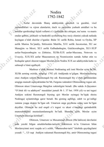 nodira nodirabegim hayoti va ijodi  (1792-1842) — DOC