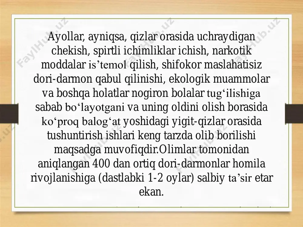ishi kerak. aqli zaif bolalarning esa bilish faoliyati turg‘un buzilgan bo‘ladi. aqlan va ko‘rish qobiliyati zaif bolalarning ta’lim-tarbiyasiga maxsus yondoshgan holda, maxsus yaratilgan tizim asosida o‘qitish va tarbiyalash lozim. mujassam nuqsonli bolalardan eshitish qobiliyati va aqli zaif bolalar birinchi bo‘lib o‘rganilgan edi. kar va zaif eshituvchi bolalarda ikkilamchi hodisa sifatida aqlan zaiflik kuzatilib boriladi. natijada intelekti sog‘lom, eshitish qobiliyati zaif bolalarni aqli zaif eshitish qobiliyati zaif bolalardan amalda ajratish ancha mushkul. ayniqsa ilk yoshdagi bolalarda. hozirgi kunda ular uchun differensial-diagnostik mezonlar ishlab chiqilgan. aqli va eshitish qobiliyati zaif bolalar karlar yoki zaif eshituvchi bolalar maktab-internatlarining yordamchi sinflarida yordamchi maktab dasturi bo‘yicha ta’lim oladilar. yordamchi sinflar ko‘rlar va zaif ko‘ruvchi bolalar maktab-internatlarda ham mavjud. mujassam nuqsonli bolalar toifasiga ko‘r-kar-soqov bolalar xam kiradi. bu toifadagi bolalar nuqsoni ancha murakkab. kar-ko‘r-soqov bolalar tevarak atrofdan informatsiya olish imkoniyatidan mahrum bo‘lganligi tufayli aqlan rivojlanmaydi. biroq maxsus tashkil etilgan yordam tufayli bu bolalar tuliq intellektual rivojlanish …