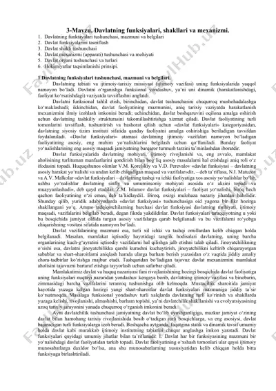 davlatning funksiyalari, shakllari va mexanizmi — DOCX