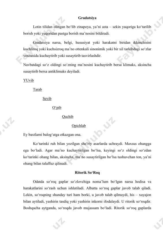 us beradi. xalq maqollari, hikmatli so‘zlar, fraziologik iboralarda ham ellipsis hodisasi mavjuddir. er – oltin, mehr – ko‘zda. takror alliteratsiya, anafora, qofiya (rifma), assonas, konsonas, manorim, pleonazm, tavtologiya, qo‘shiqlardagi naqorat kabilar takrorning turli xil ko‘rinishlari sifatida talqin qilinadi. takrorlanayotgan til hodisalarining materiali joylanish o‘rniga ko‘ra farqlanadi. adabiyotlar 1. v. a. vaхrоmееv, musiqaning elеmеntar nazariyasi, tоshkеnt – “o`qituvchi” 1980 yil. 2. t. sоlоmоnоva, o`zbеk musiqasi tariхi., tоshkеnt – “o`qituvchi” 1981 yil. 3. i. akbarоv., musiqa lug`ati, tоshkеnt – 1987 yil. 4. q. rahimоv., musiqaning elеmеntar nazariyasi, ma’lumоtnоma. tоshkеnt – 2006 yil. 5. q. rahimоv., musiqaning elеmеntar nazariyasi bo`yicha mashq va vazifalar to`plami., tоshkеnt – 2006 yil.